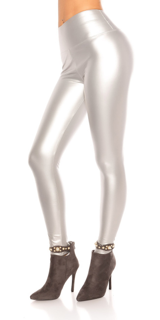 Sexy wetlook thermo leggings zilver